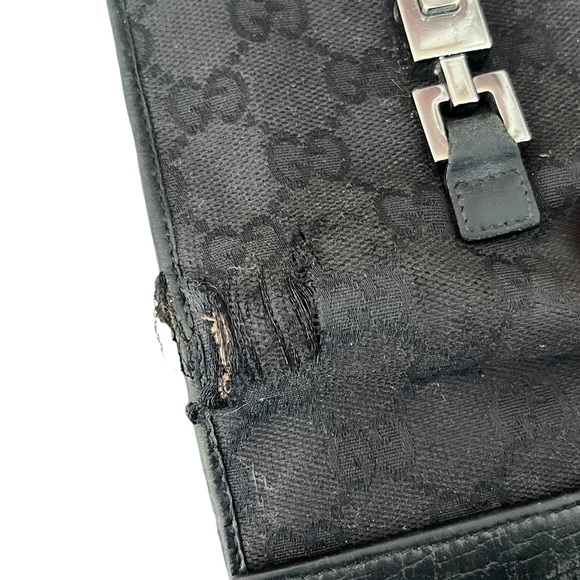 Gucci Jackie Signature Black GG Canvas Compact Wallet Black Leather Trim Used - Picture 11 of 13